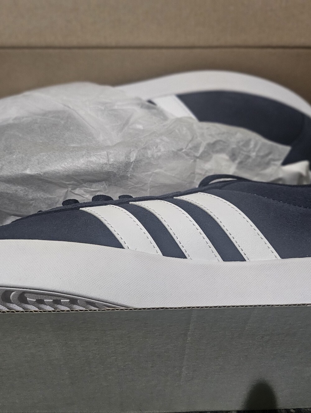 adidas Navy and White Classic Three-Stripes Sneakers